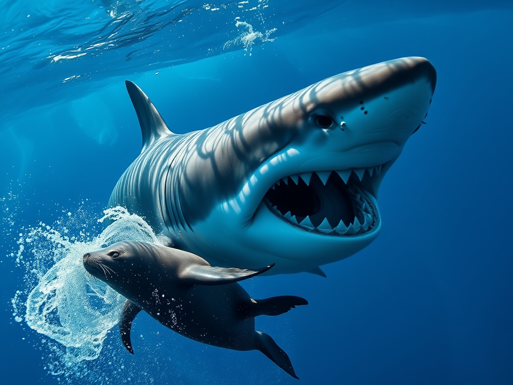 Image réalisée par l'IA. Requin en chasse.